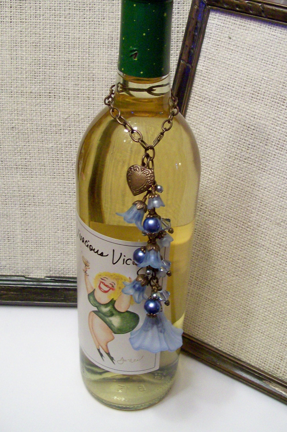 Hand Made Sky Blue Fluted Lily Wine Bottle Charm or Topper