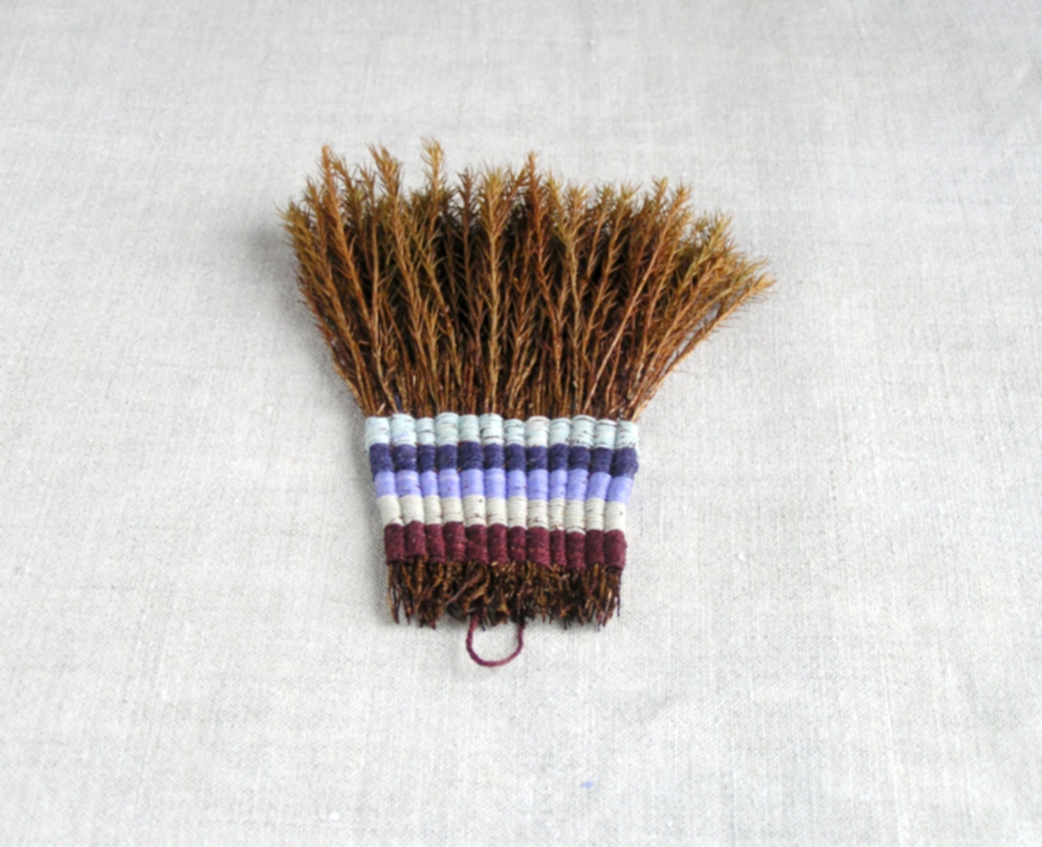 nature eco decor  - handmade moss broom  - gray blue striped