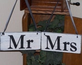 Mr. Mrs. Chair Signs, Table or Church Pew Markers,  Wooden Rustic, Crackle Finish, Wedding, Bridal, French Shabby Cottage Chic