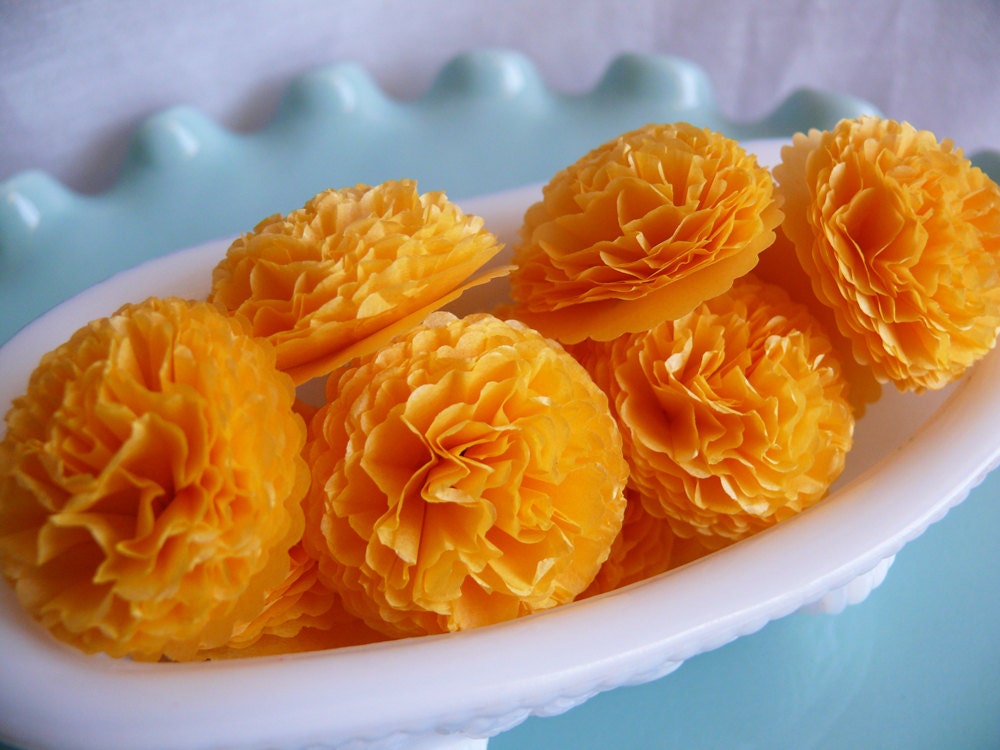 Button Mums Tissue Paper Flowers Yellow Goldenrod Wedding, Bridal Shower, Baby Shower Decor
