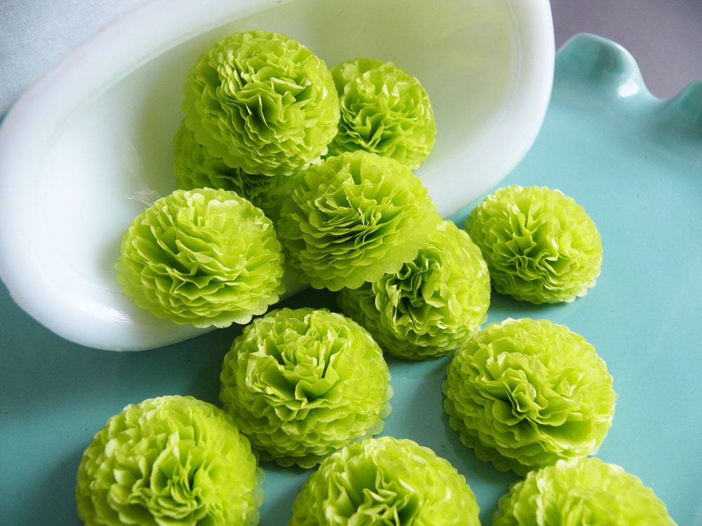 Button Mums Tissue Paper Flowers  Citrus Green Wedding, Bridal Shower, Baby Shower Decor