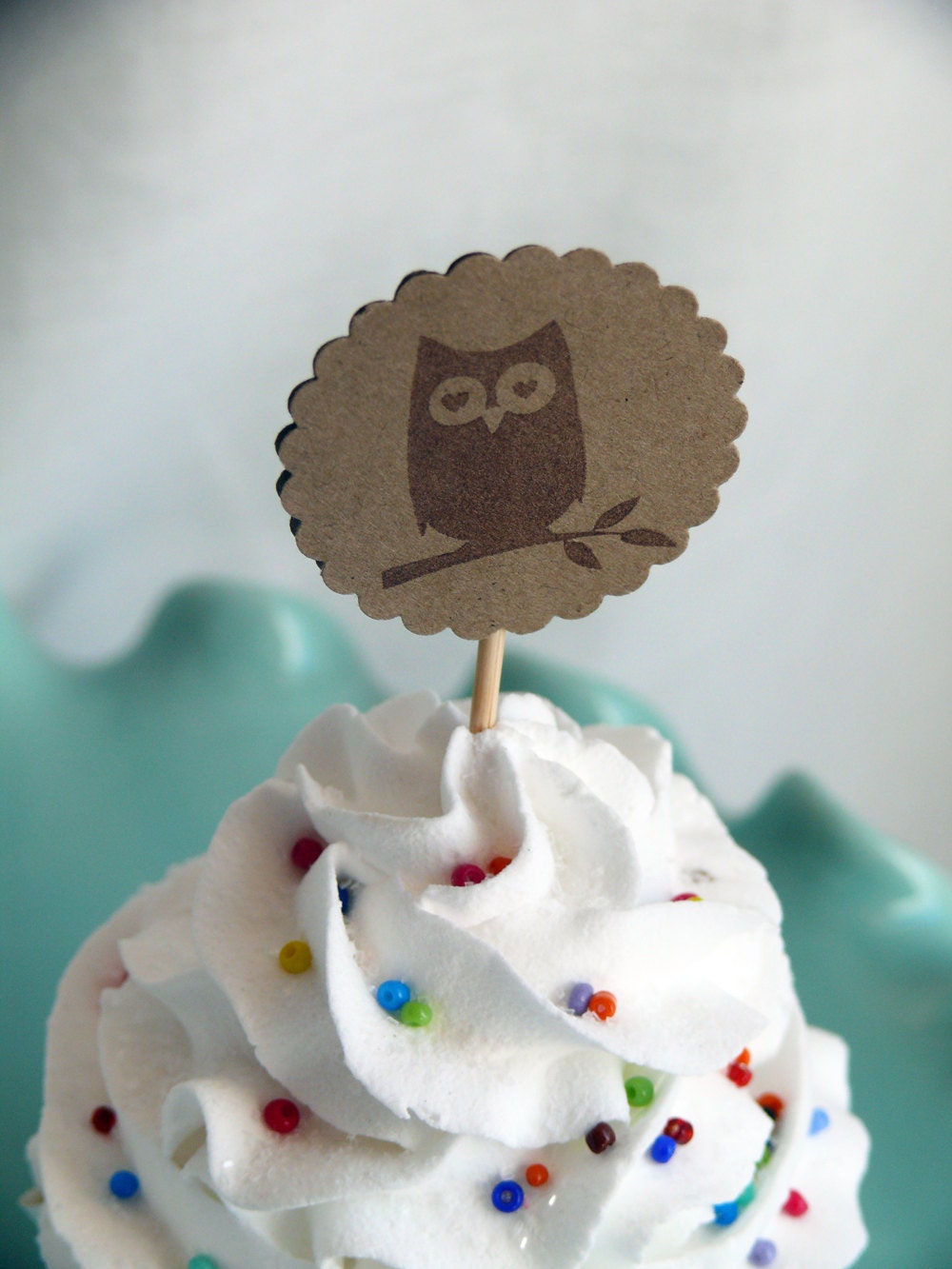 Scallop Circle Owl Cupcake Toppers, Party Picks, Food Picks