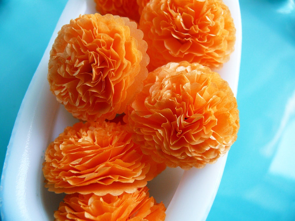 Button Mums Tissue Paper Flowers  Apricot Orange Wedding, Bridal Shower, Baby Shower Decor