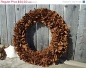 20% off Chestnut Rag Wreath Homespun Cotton Fabric Chestnut Brown Red Green and Gold Country Kitchen