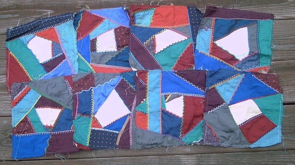 Lot 8 new silk embroidered crazy quilt blocks, make pillows, table runner, etc.