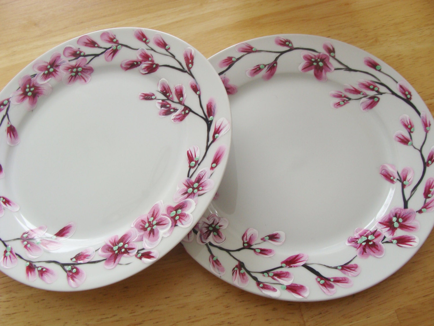 Cherry Blossoms Dessert Plates Set of Two Hand Painted