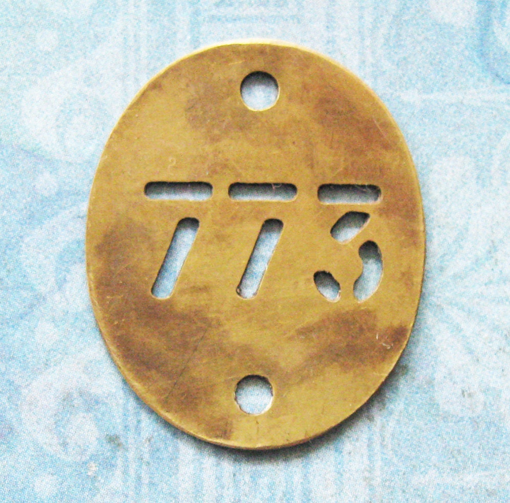 French Brass Number Tag Antique Stencil Numbered 773 Room ID Key Fob Diy Jewelry Steampunk Hardware