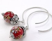 SALE Sterling Silver Earrings with Scarlet Red Japanese Tensha Beads