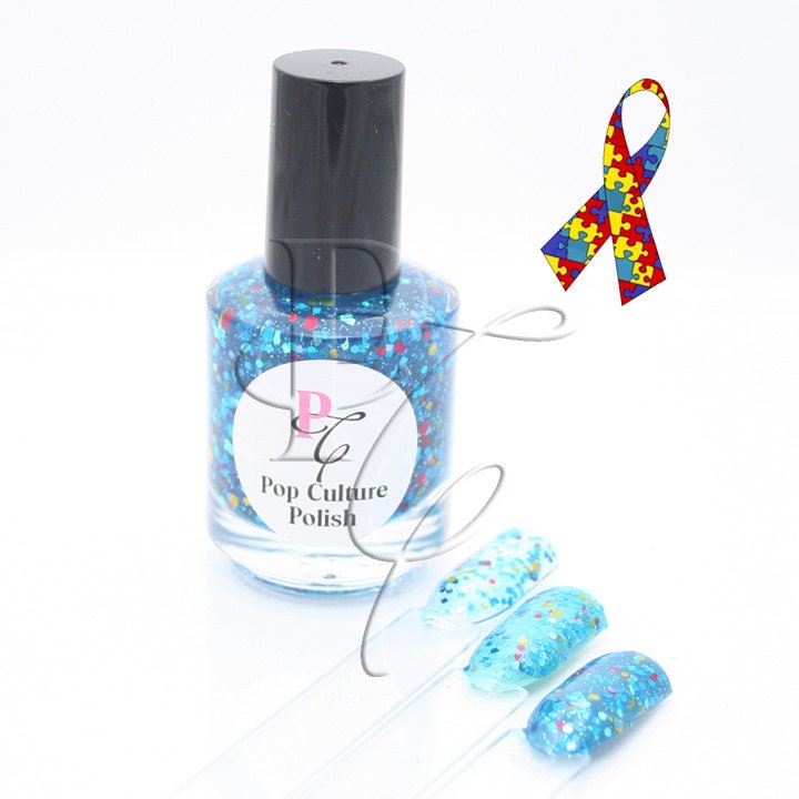 NEW Autism Awareness Nail Polish Custom-Blended Glitter - Large Bottle - 15ml
