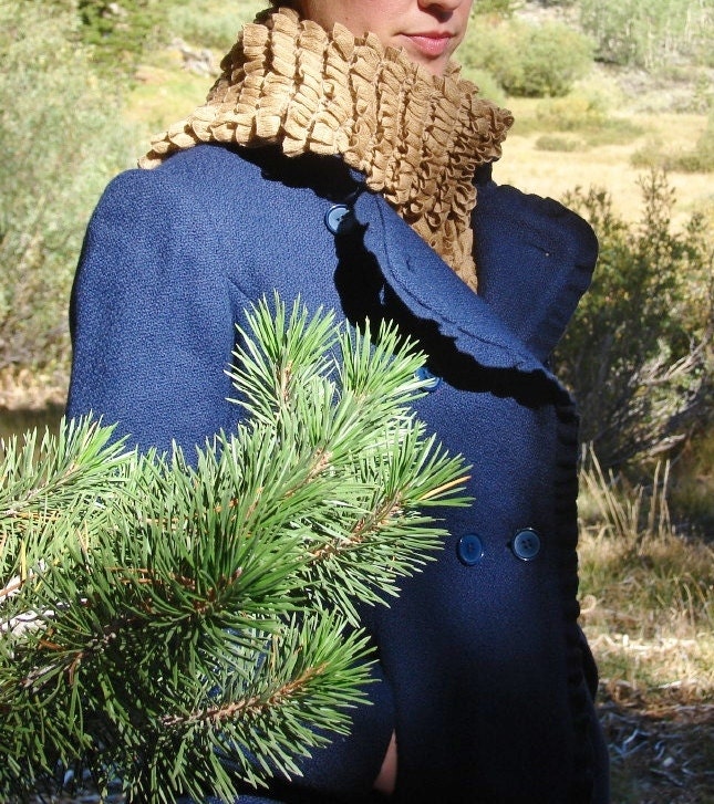 Ruffled Scarf  Hand Knitted - Fawn - Go From Summer to Winter