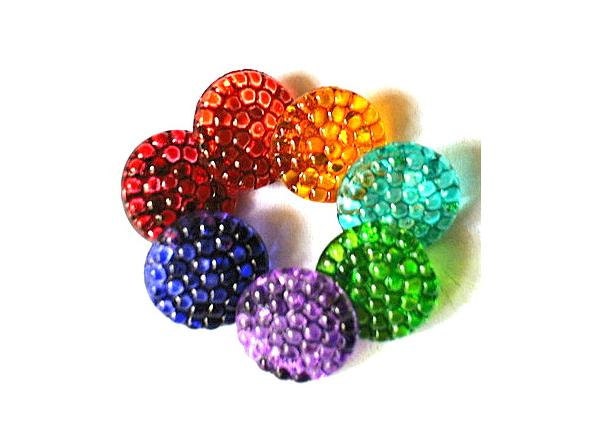 7 Vintage glass buttons flower shape hand painted 6 colors 14mm, Czech