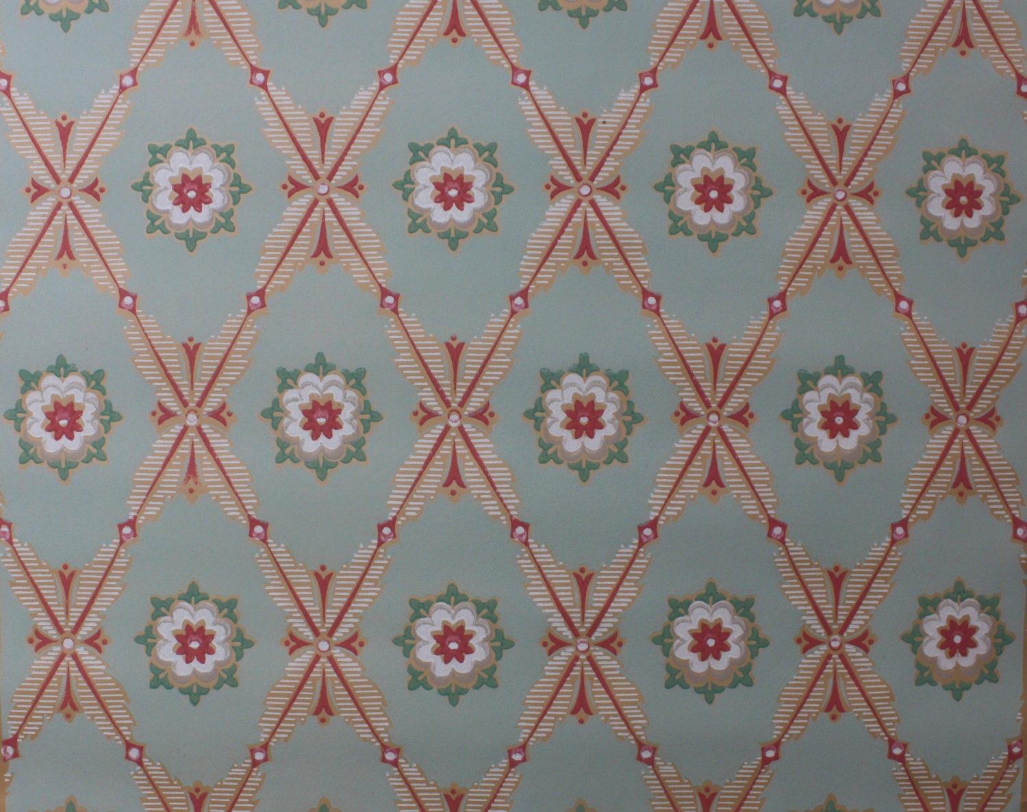 1930's Vintage Wallpaper PInk Green Geometric