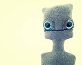 Bot-Bud Robot - plush, softie, stuffed robot, doll, toy, alien, plushie, soft sculpture (grey, blue, aqua)
