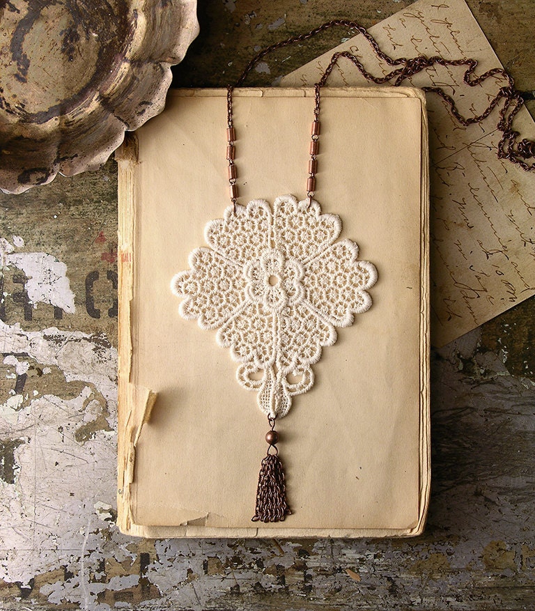 lace necklace - INGA -long tassel necklace -  bridal jewelry
