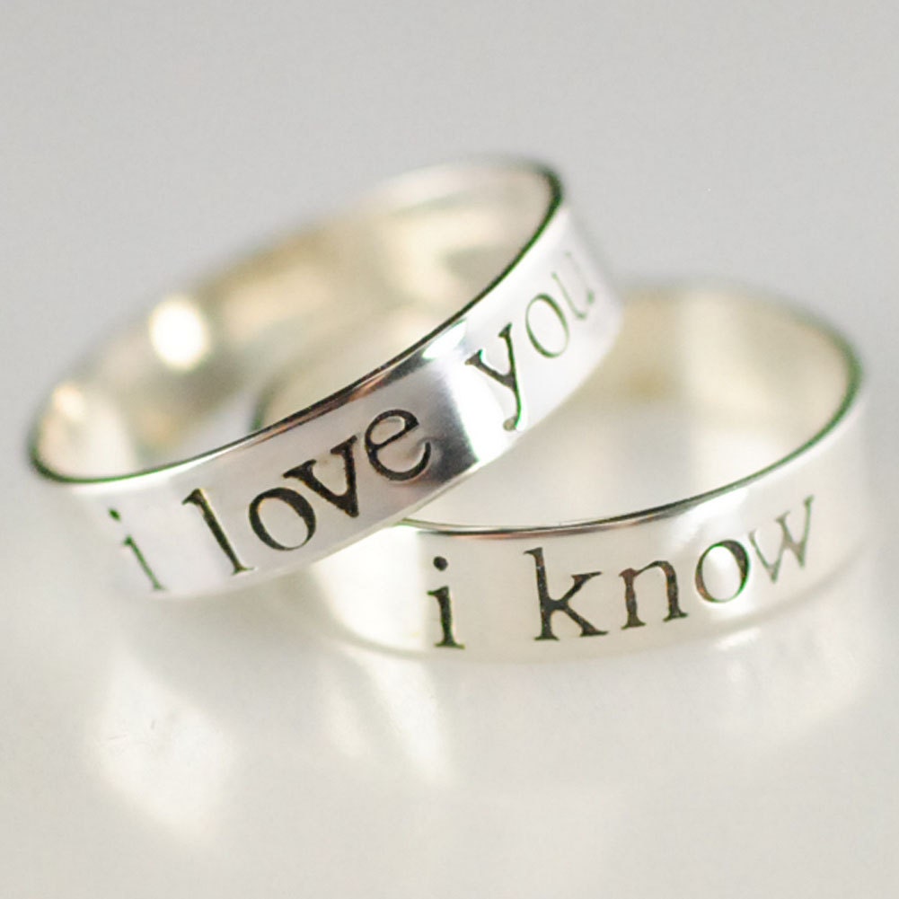Star Wars Rings- Han & Leia -Pair of Solid Sterling Silver His and Hers Wedding Bands in your choice of font