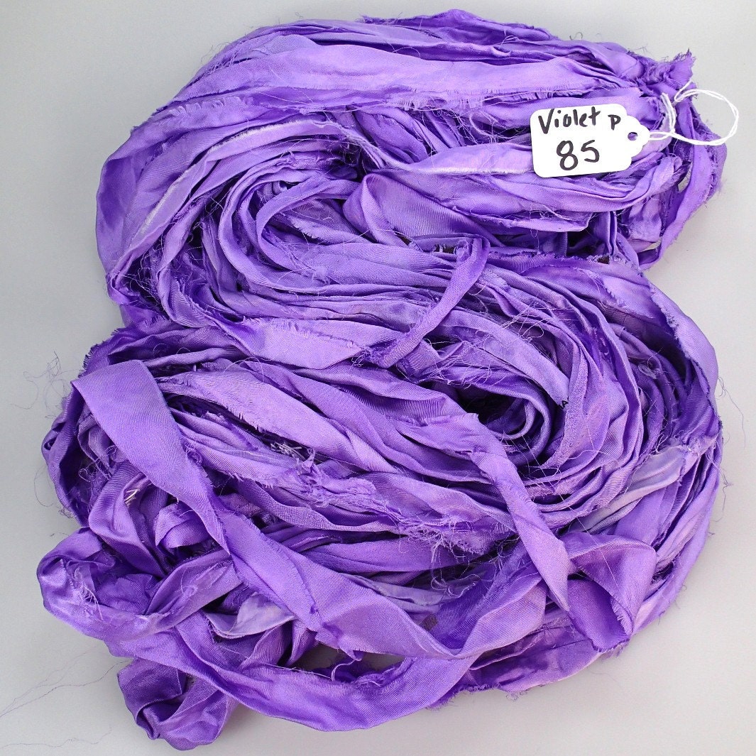 Recycled Silk Sari Ribbon Called Violet HUGE PREMIUM skein