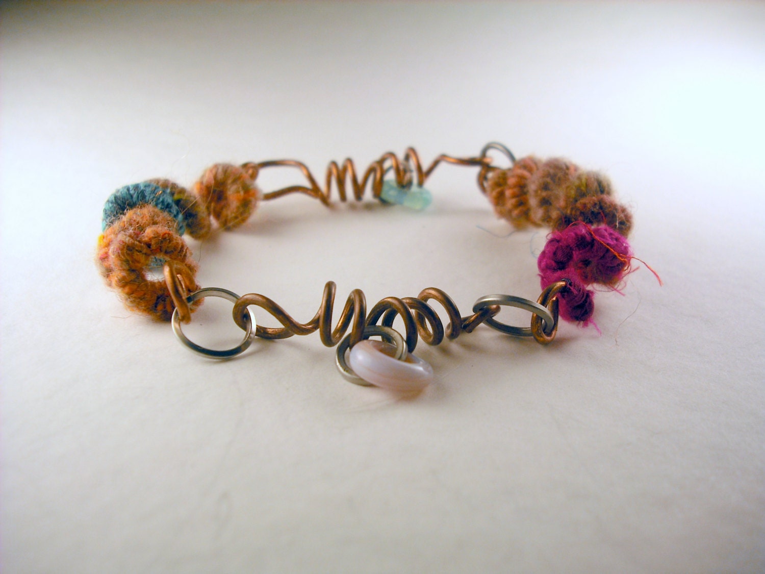 Coiled Wirecore Handspun and Upcycled Copper Sproing Bracelet from Handspun Jewelry Collection