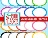 Digital Scallop Oval Frames in Rainbow colors - Instant Download