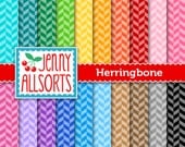 Herringbone Digital Scrapbook Paper in Rainbow Colors - 20 Sheets - Instant Download