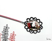 Big Cameo Necklace Orfilia 30x40 cm. Girl necklace. Black and red.