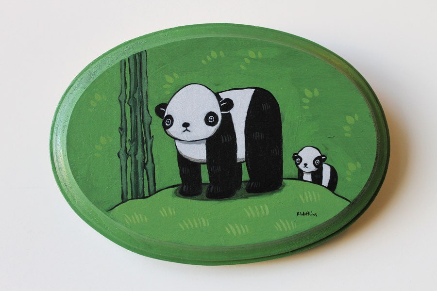Pandas - Original Wall Art Acrylic Painting on Wood by Karen Watkins