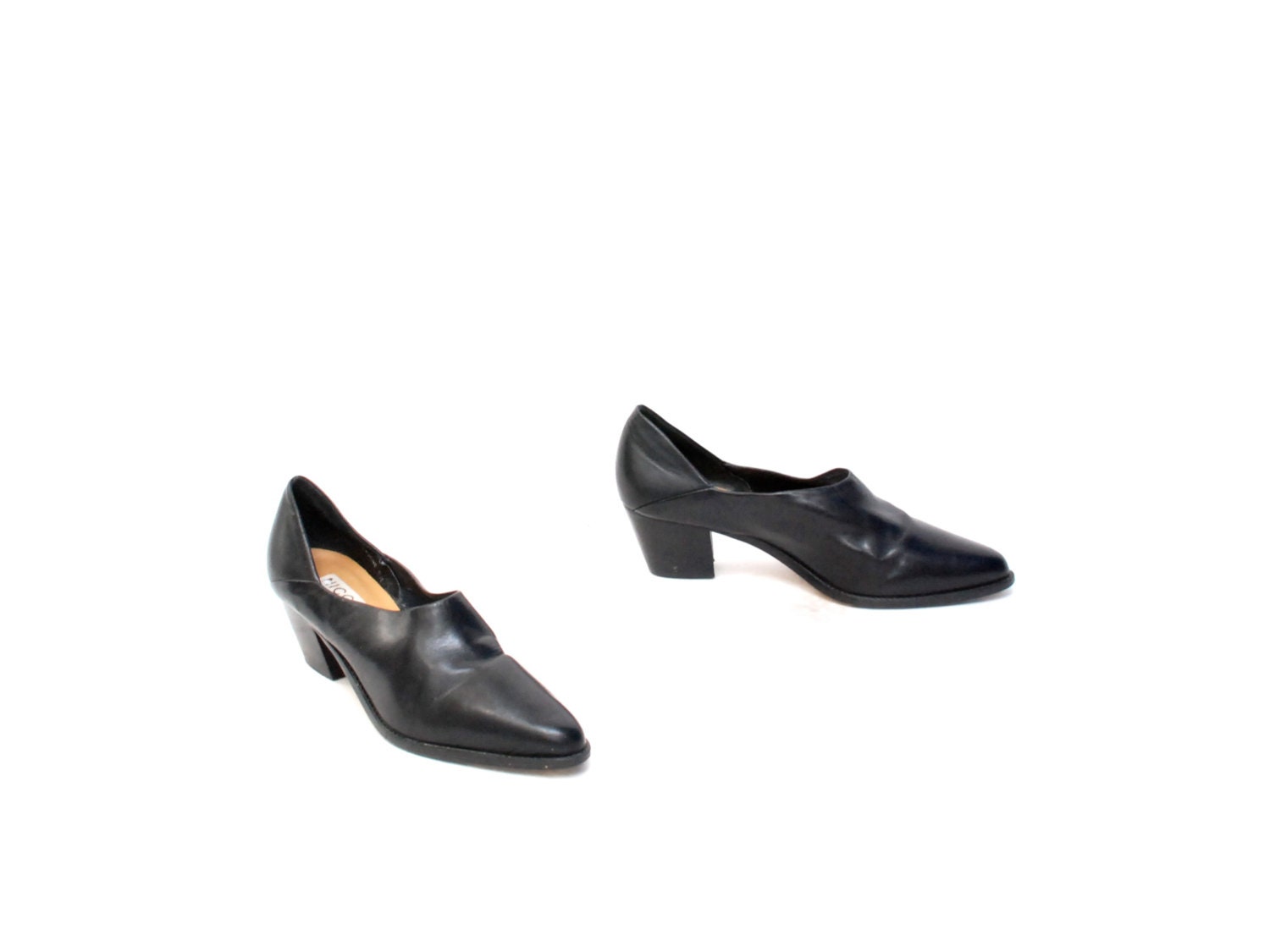 size 8 MINIMAL black leather 80s 90s SOUTHWEST low cut slip on ankle boots