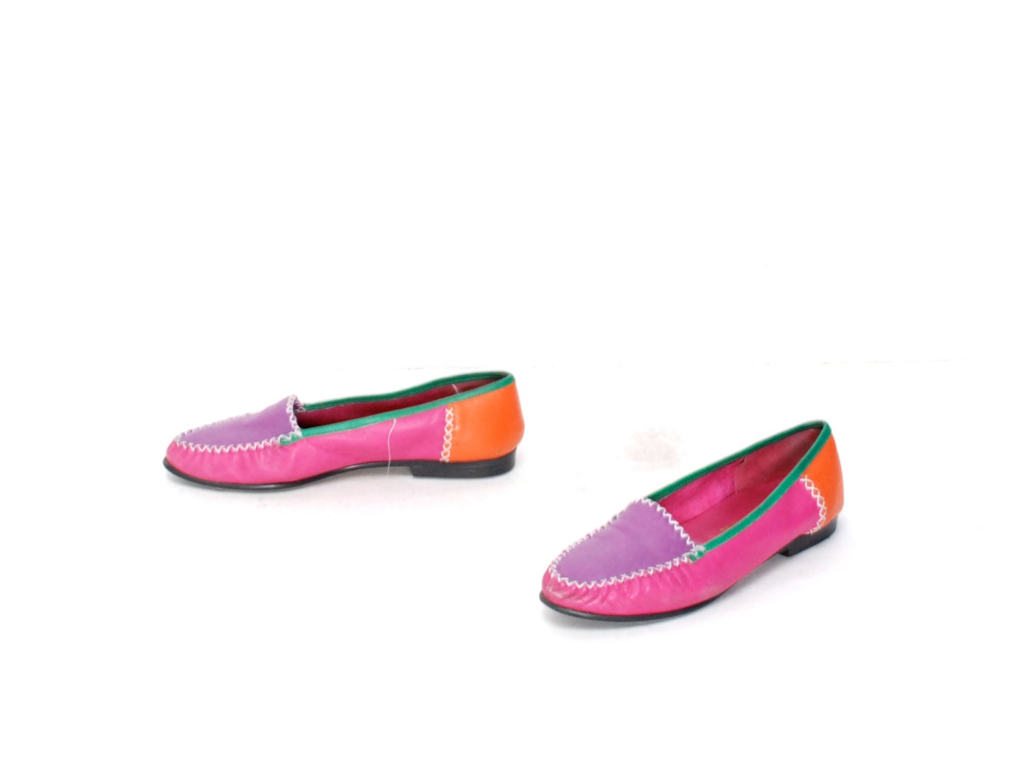 size 7 COLORBLOCK multicolor leather 80s PATCHWORK slip on LOAFERS flats