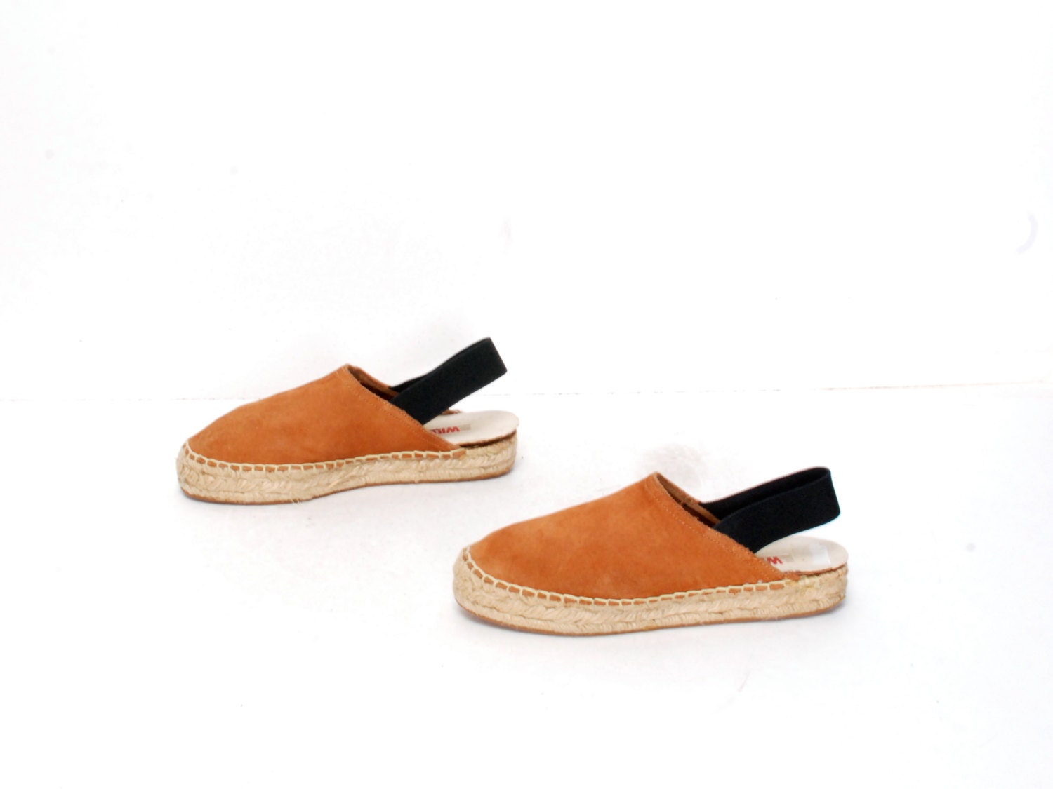 size 8 ESPADRILLE tan leather 70s 80s SLINGBACK wedge CLOG mules