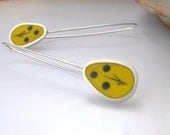 Sunny Yellow Resin Earrings - Silver Spring Flower Drops  -  Made in England - QuercusSilver