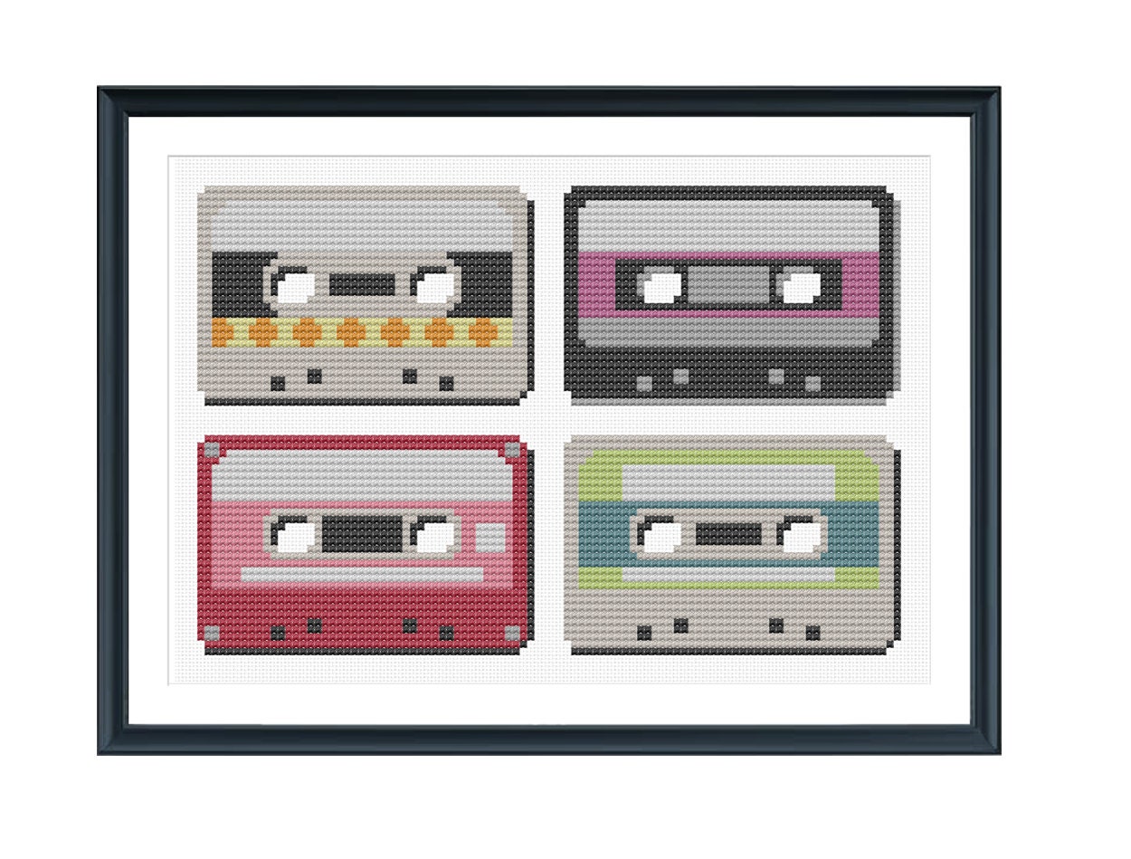 Retro Cassette Tapes Cross Stitch Pattern Instant Download