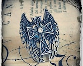 33% OFF  Sale Celtic Warrior WInged Cross Rhinestone Ring victorian filigree wrap Cameo steampunk neovictorian antique goth