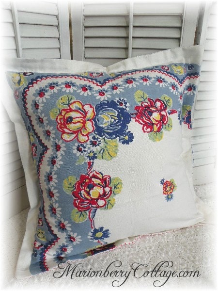 Vintage tablecloth Summer Porch pillow sham RETRO cottage chic