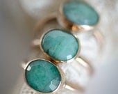 Mint Green Emerald Gemstone Gold Ring, Size 6.5, May Birthstone