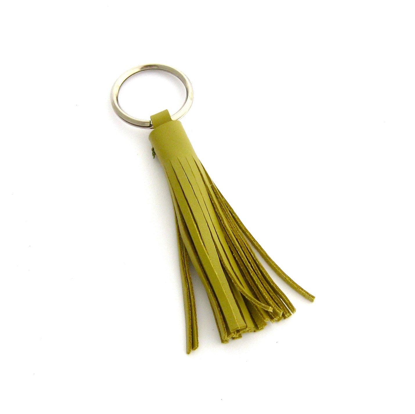 Handmade Leather Tassel Keychain, A Preppy Leather Key Fob in Pale Olive Green