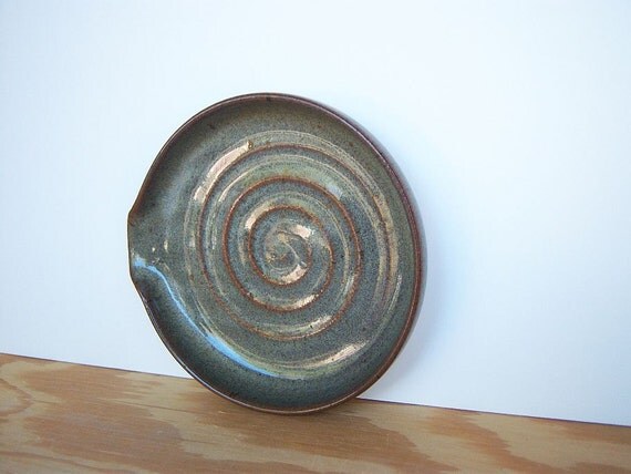 Stoneware Ceramic Spoon Rest in Fog Glaze