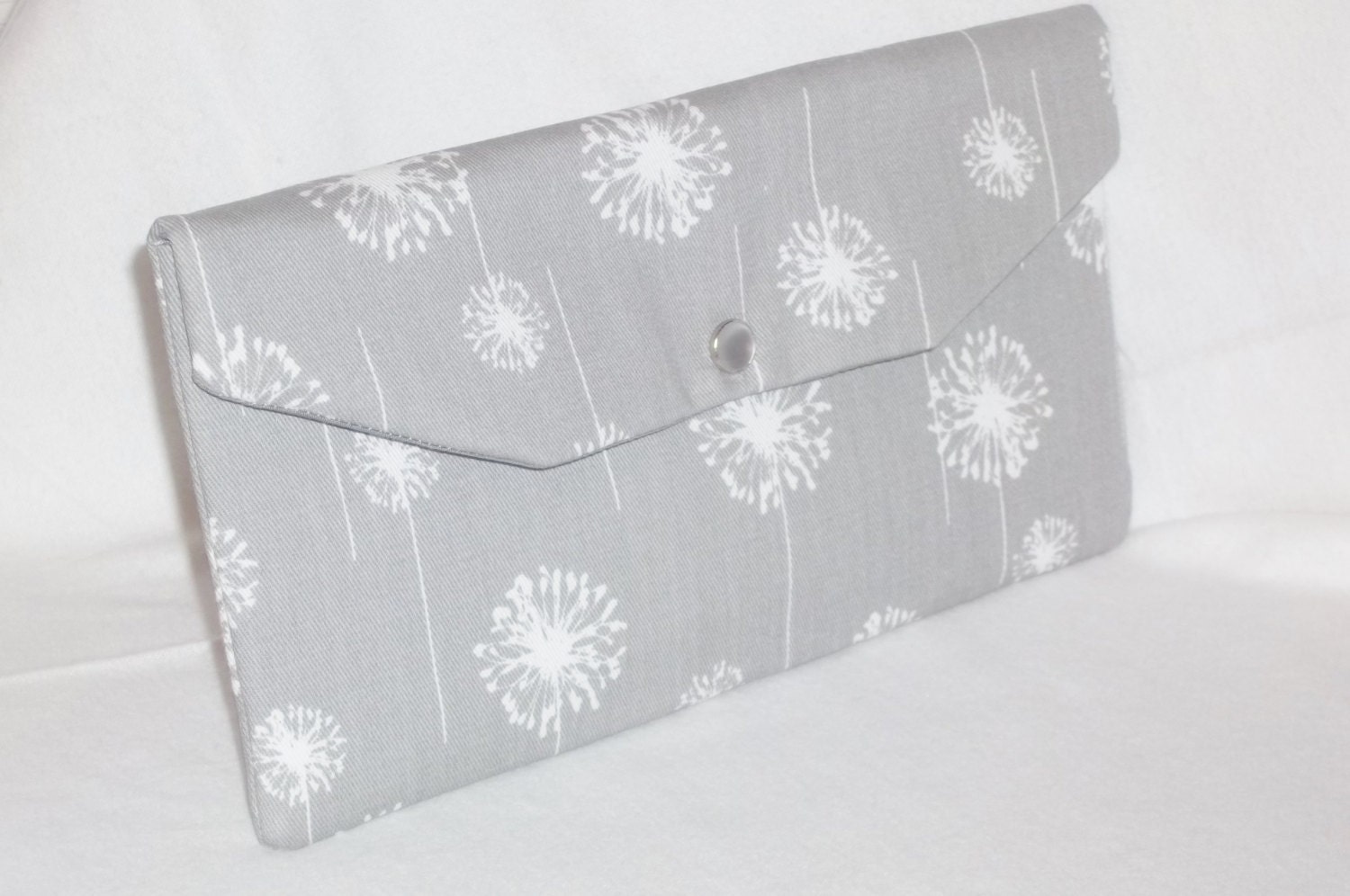 Bridesmaid Clutch / SALE and FREE SHIPPING / Foldover Clutch / Small Dandelion -  Premier Prints / Gift Idea / Grey & White / Ready to Ship