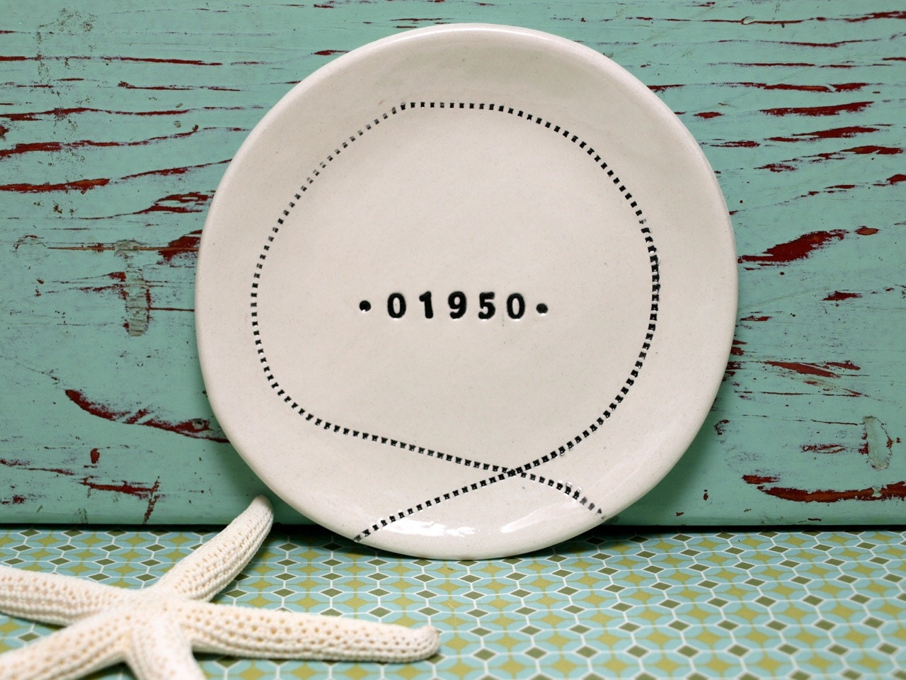 RESERVED Zip Code Dish with Stitching or Plain Design