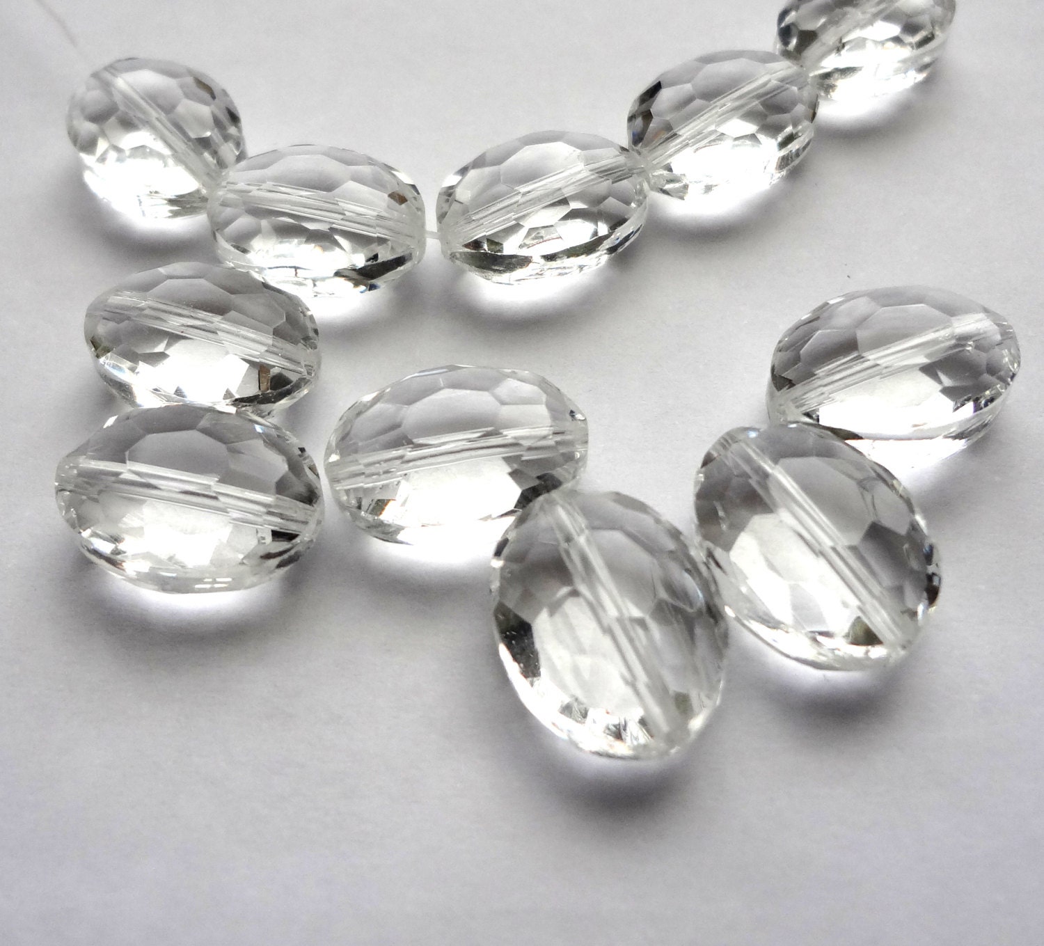 9 x 12mm Faceted Clear Quartz Puffy Oval Semi Precious Gemstone Beads 7 pcs