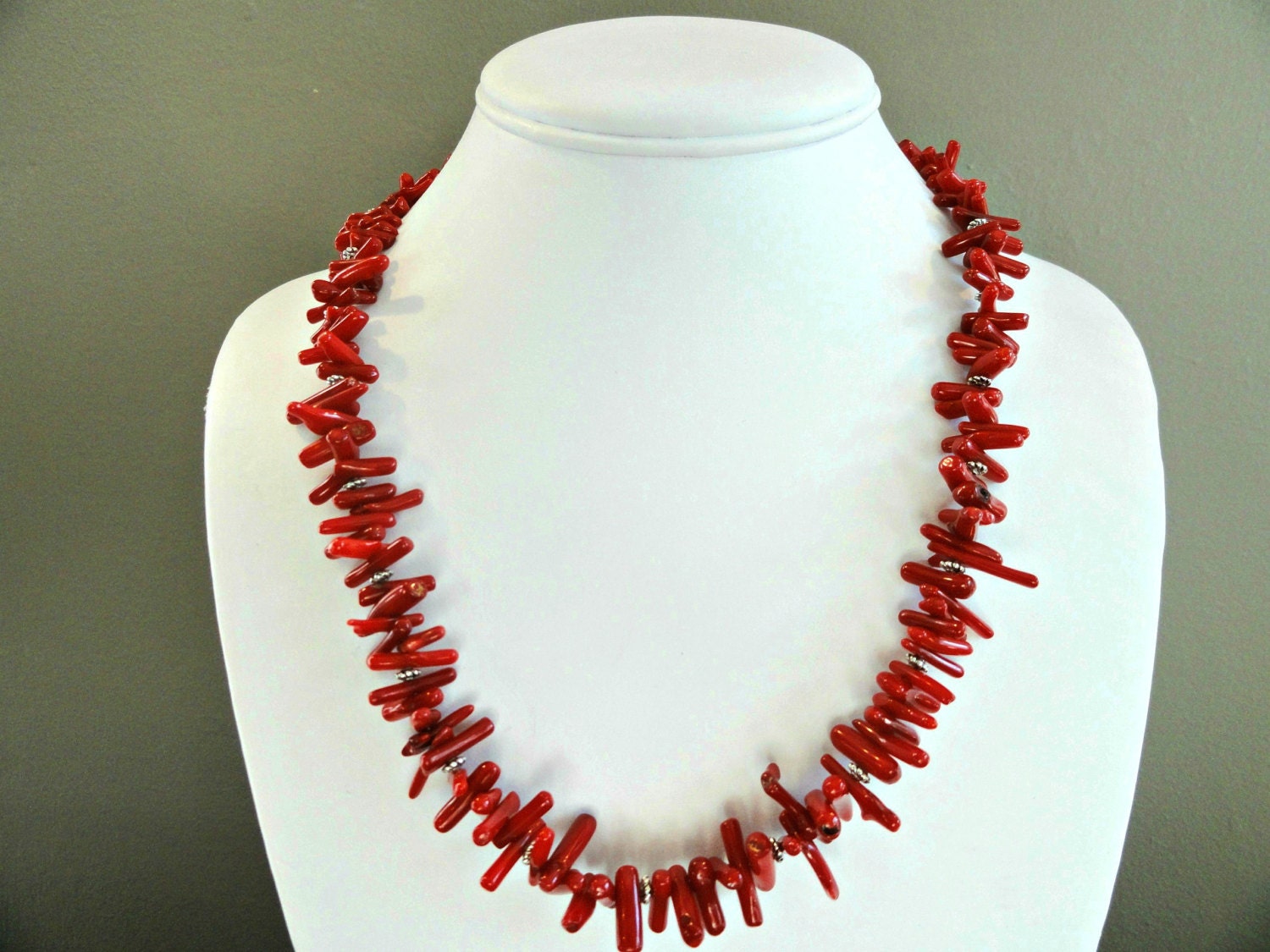 Reduced - Beaded Necklace-Reduced - Red Branch Coral-10% Off Coupon Code at Checkout