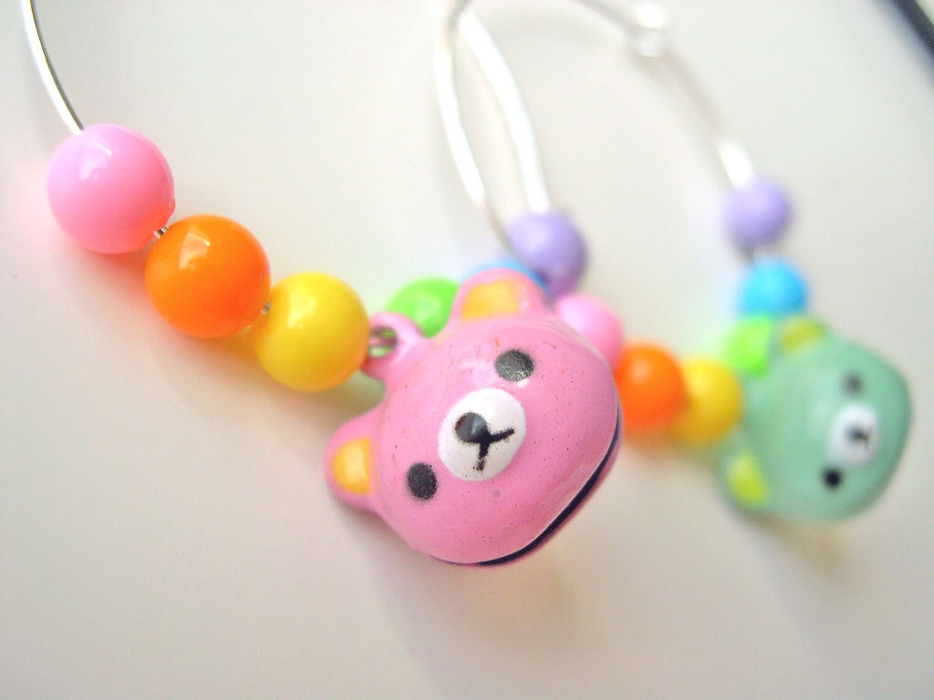 Rainbow bear  hoop earrings kawaii sweet lolita fairy kei