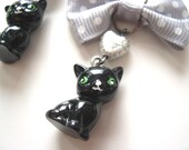 Black Kitty and Bow Earrings