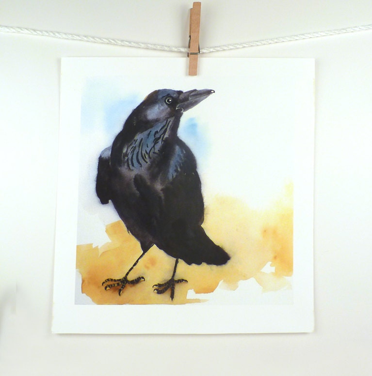 Raven Bird Art - Painting, Print, Watercolor - Home Decor, Wall Decor - Edgar Allen Poe - Men, Women, Kids - Crow - Artist, Artwork