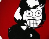 Laughing girl Screenprint Silkscreen 5x7 hand-pulled print Weird Funny 60s hairdo