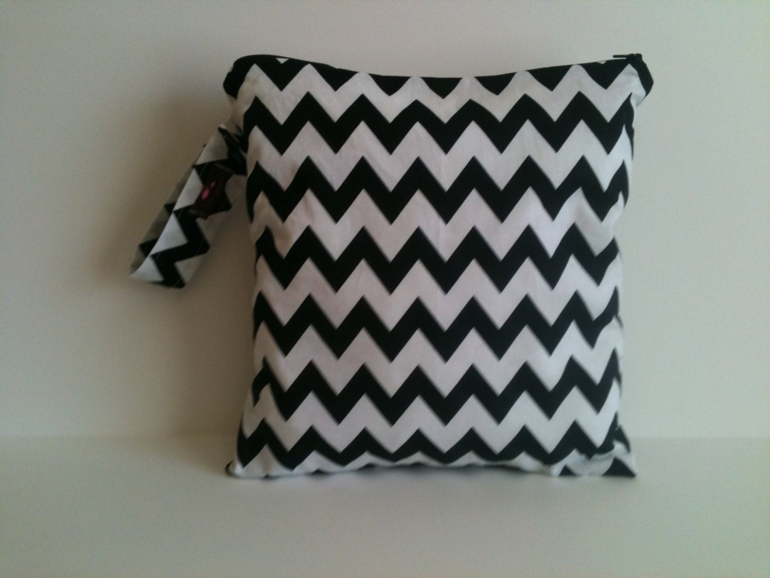 Wet Bag-Large Waterproof Wet Bag- 12.5 x 12.5- Snap Handle and Zipper- Chevron Black
