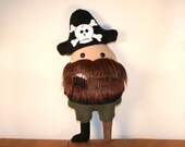 Stuffed Pirate Plush with Fluffy Beard and Peg Leg, One of a Kind Doll Pillow - READY TO SHIP