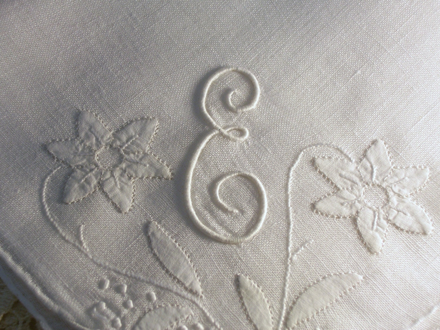 Vintage White Hanky with a Initial E - Hankie Handkerchief