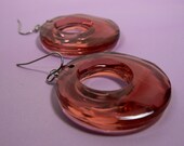 Light Fuschia Resin Earrings, Mod Earrings, Retro Pink Dangles, Lightweight Circle Earrings, Retro Chic, Statement Earrings