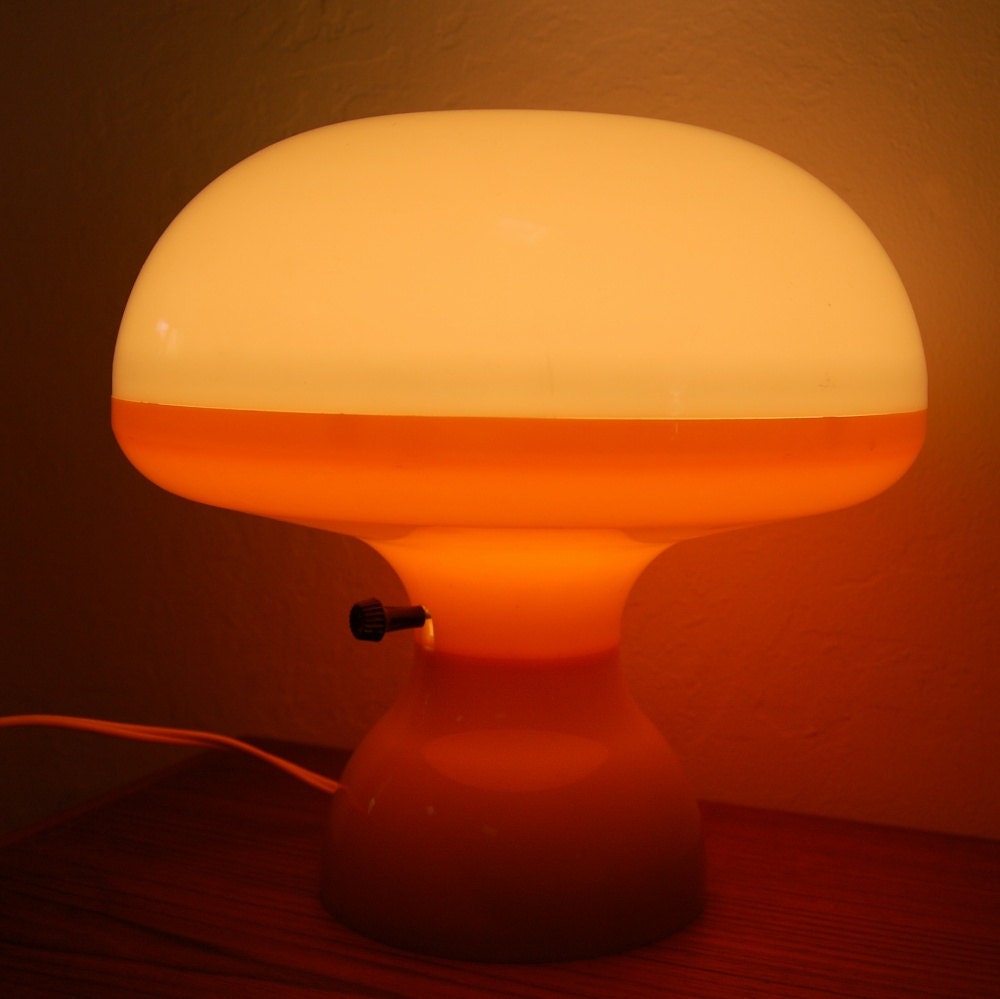 Vintage Mod Mushroom Lamp Yellow and White