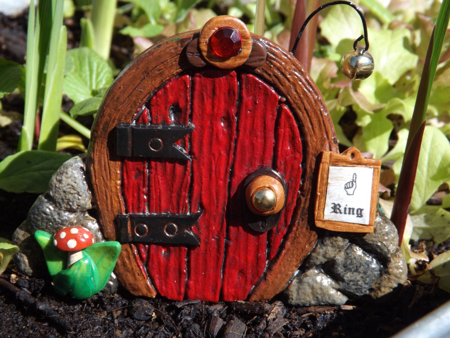 Red GNOME DOOR -  FAIRY door - miniature gnome house door for your terrarium, planter, or outside patio pot