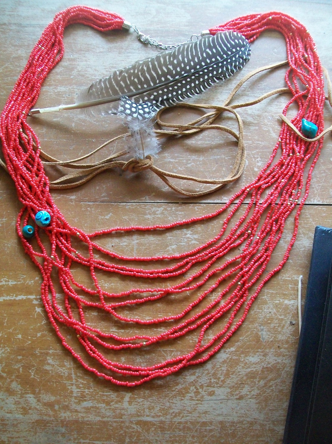 Long Red Multistrand Necklace